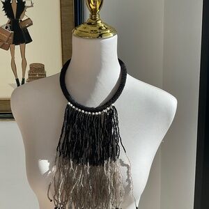 Choker beaded necklace with long strands